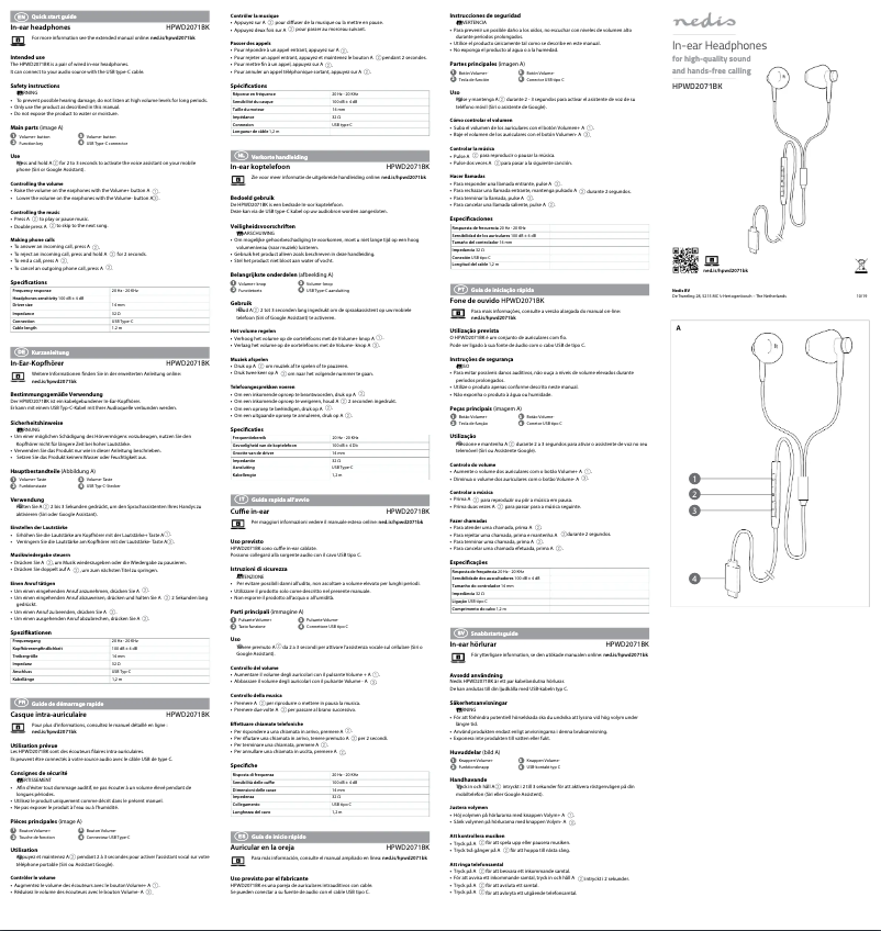 Page 1 de la notice Manuel utilisateur Nedis HPWD2071BK