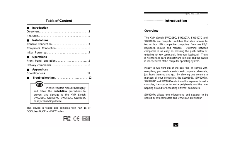 Page 1 de la notice Manuel utilisateur Equip Pocket KVM Switches PS/2