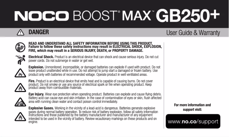 Page n°1 - Manuel utilisateur NOCO Genius Boost Max GB250+