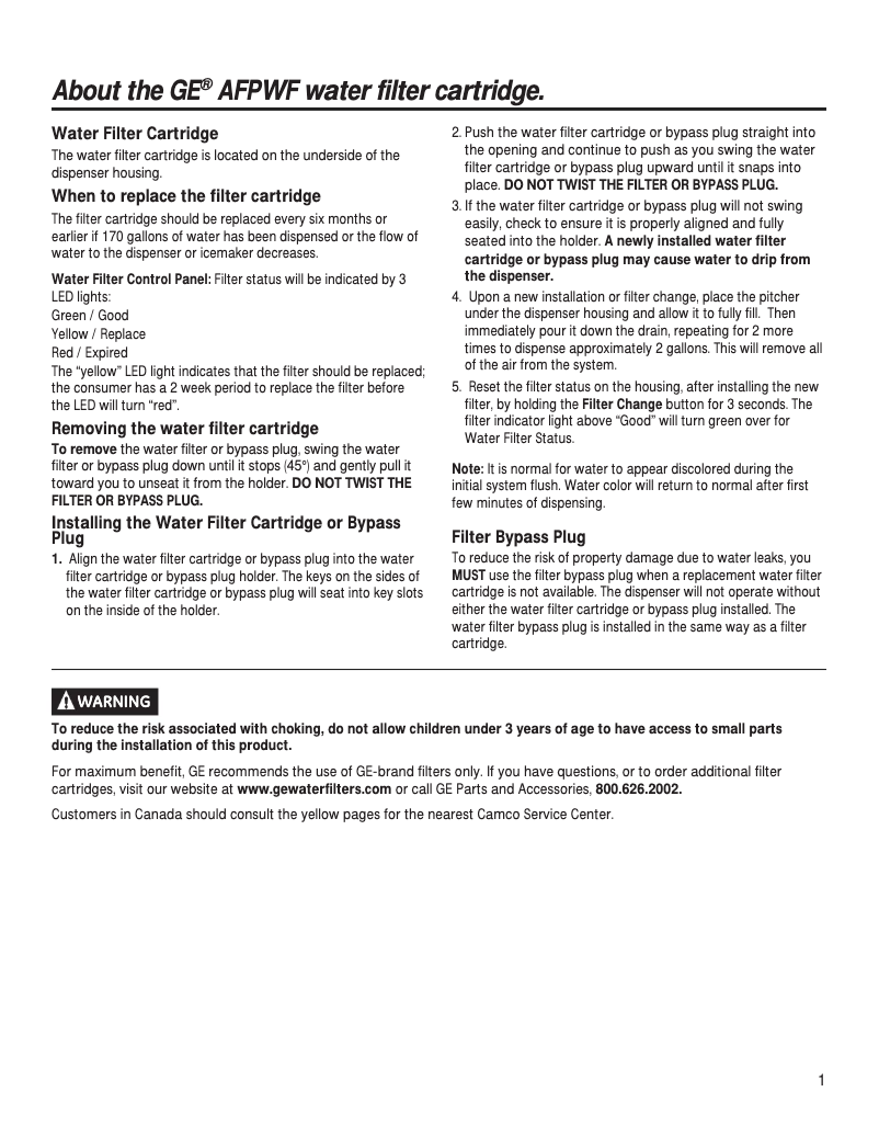 Page n°1 - Manuel utilisateur GE AFPWF