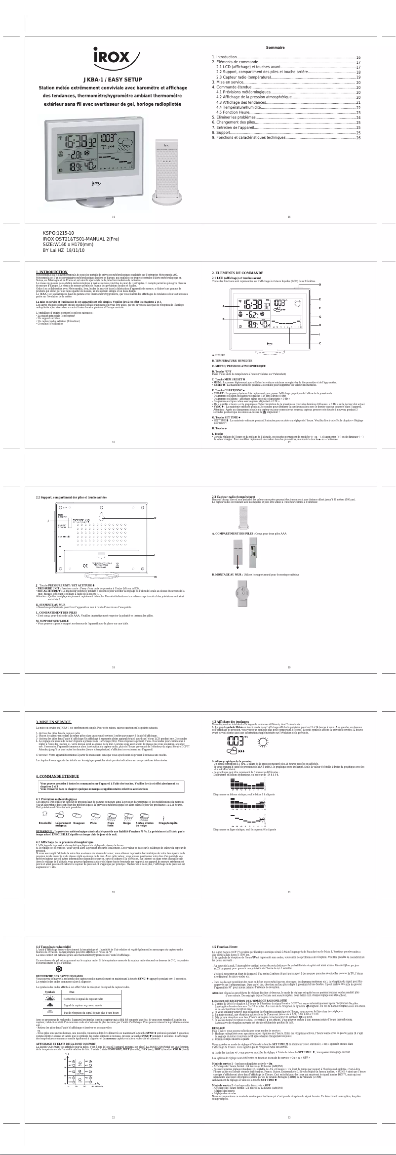 Page 1 de la notice Manuel utilisateur Irox JKBA-2