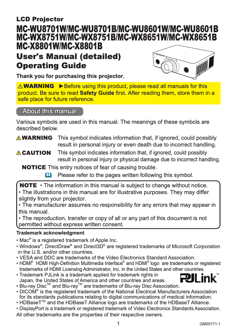 Page 1 de la notice Manuel utilisateur Maxell MC-WU8701B