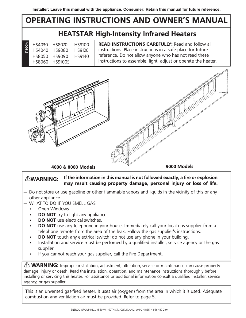 Page 1 de la notice Manuel utilisateur HeatStar HS9120