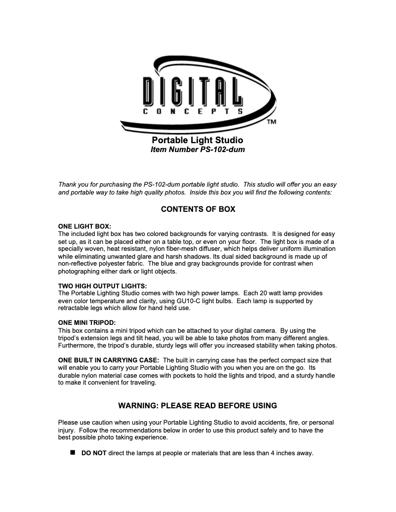 Page n°1 - Manuel utilisateur Sakar PS-102-DUM