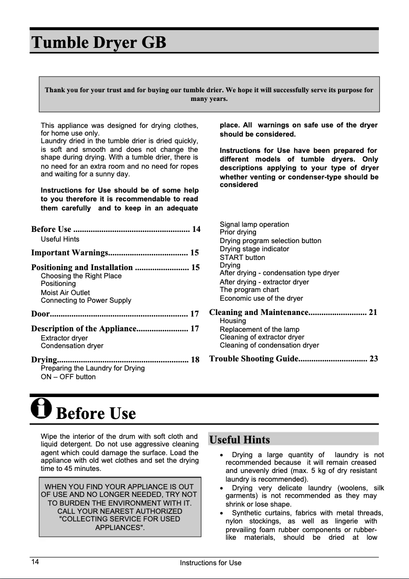 Page n°1 - Manuel utilisateur Gorenje WT931