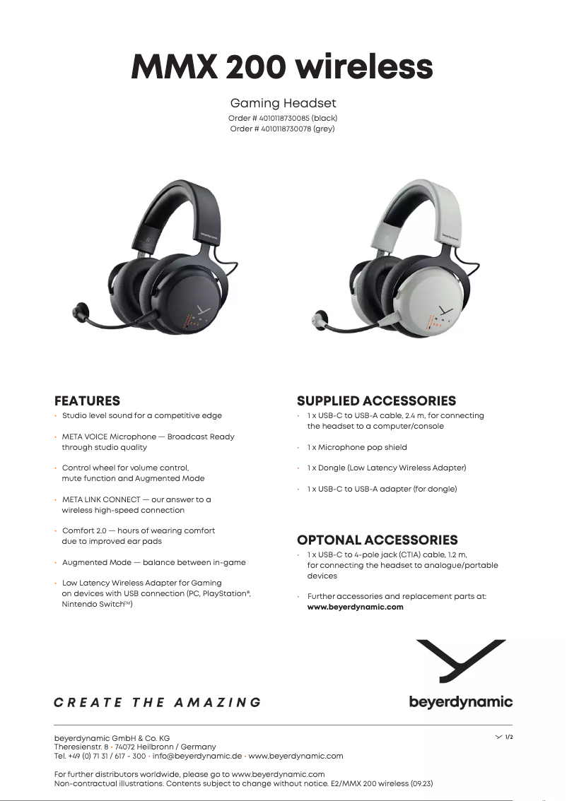 Page 1 de la notice Fiche technique Beyerdynamic MMX 200 wireless
