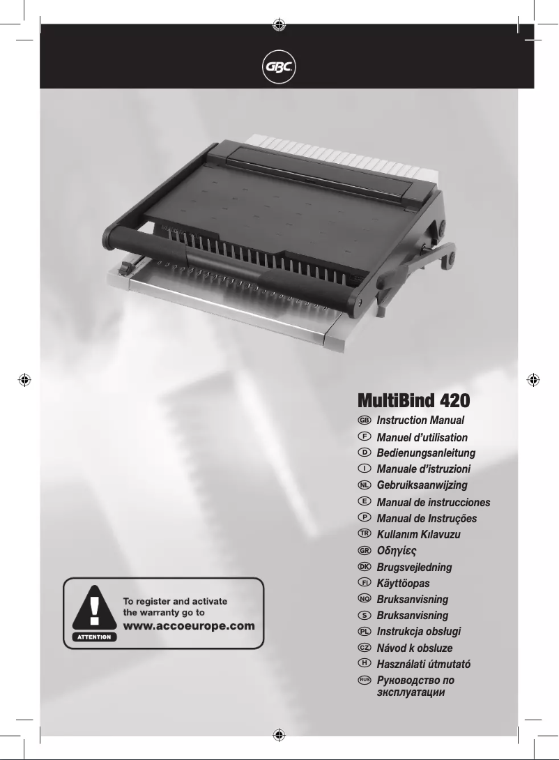 Page n°1 - Manuel utilisateur GBC MultiBind 420