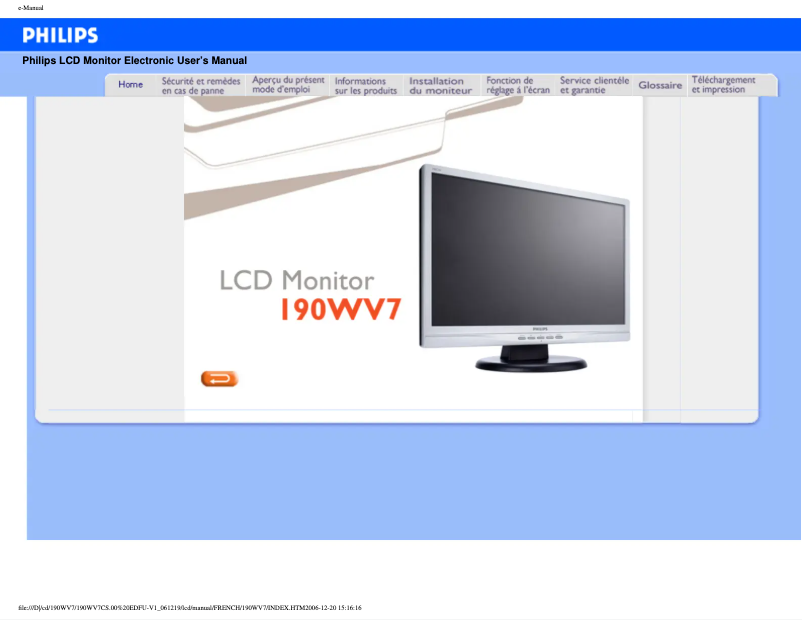 Page 1 de la notice Manuel utilisateur Philips 190WV7CS