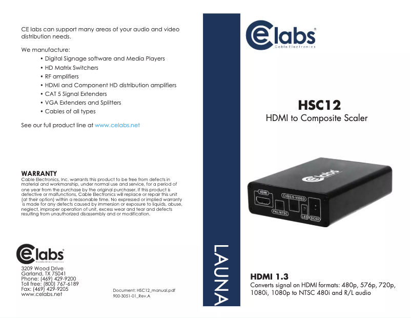 Page 1 of the manual User Manual CE labs HSC12