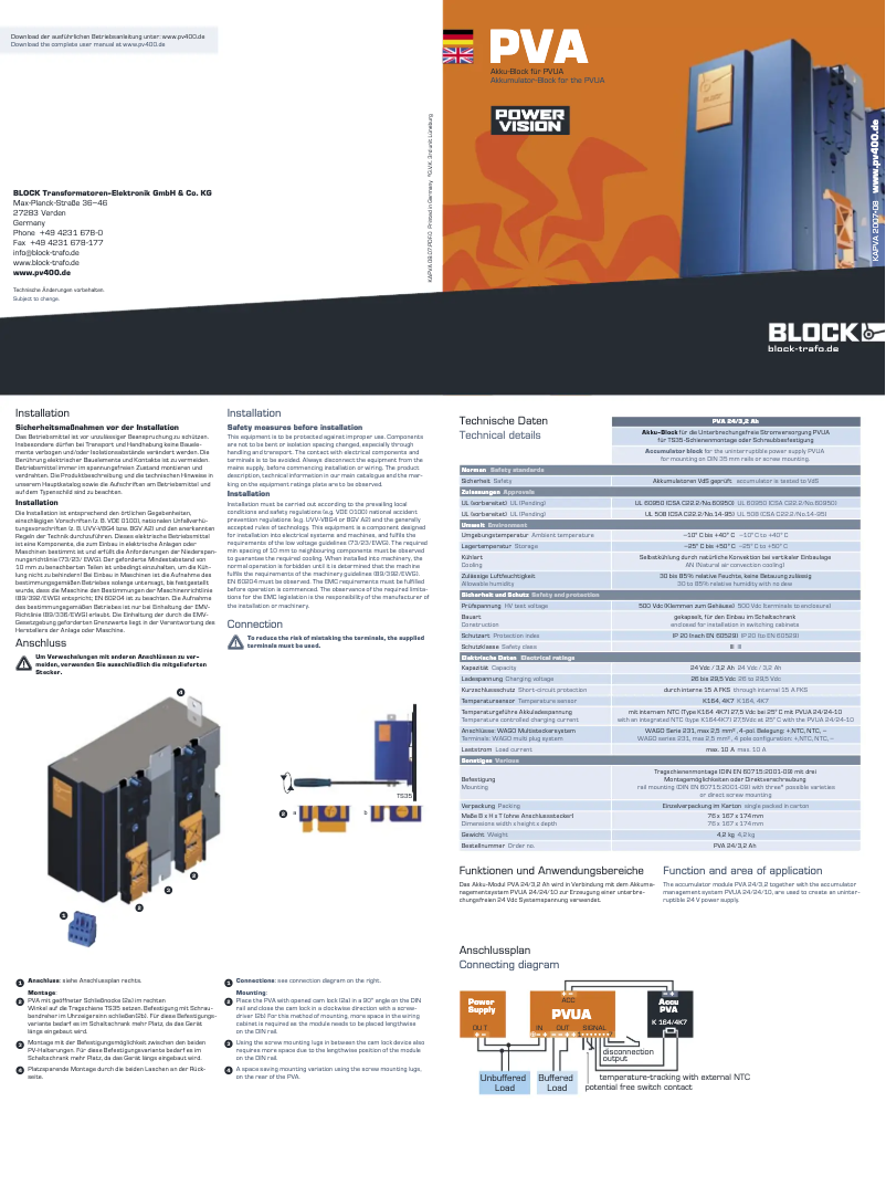 Page n°1 - Manuel utilisateur Block PVA 24/3