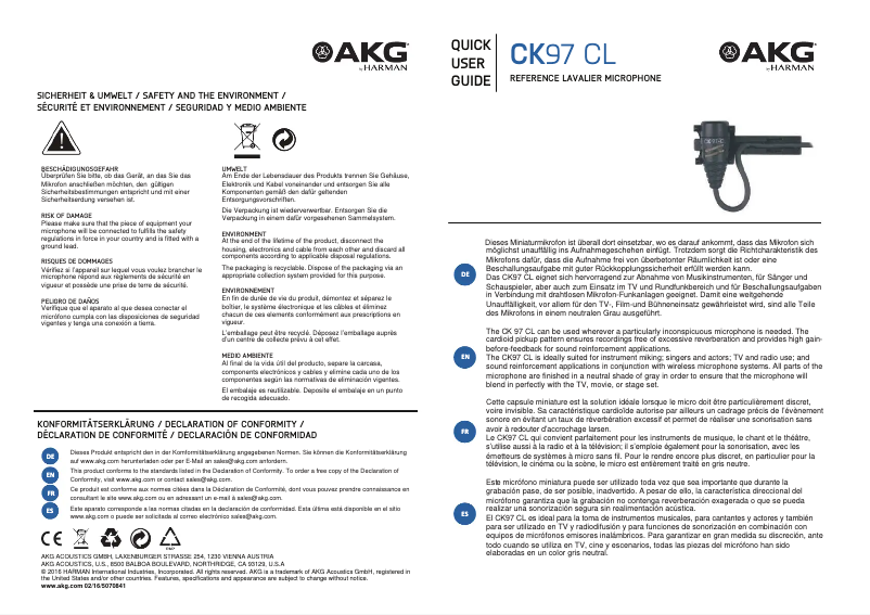 Page 1 de la notice Manuel utilisateur AKG CK97 CL