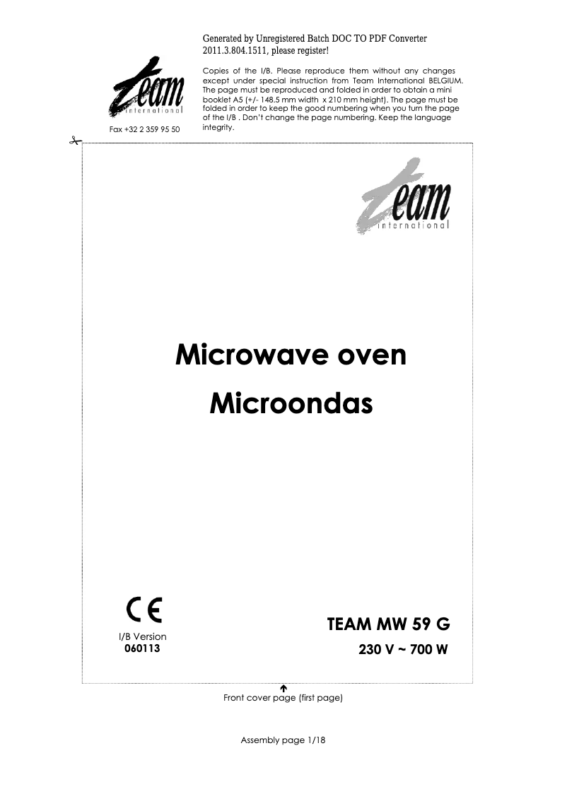 Página 1 del manual Manual de usuario Team MW 59