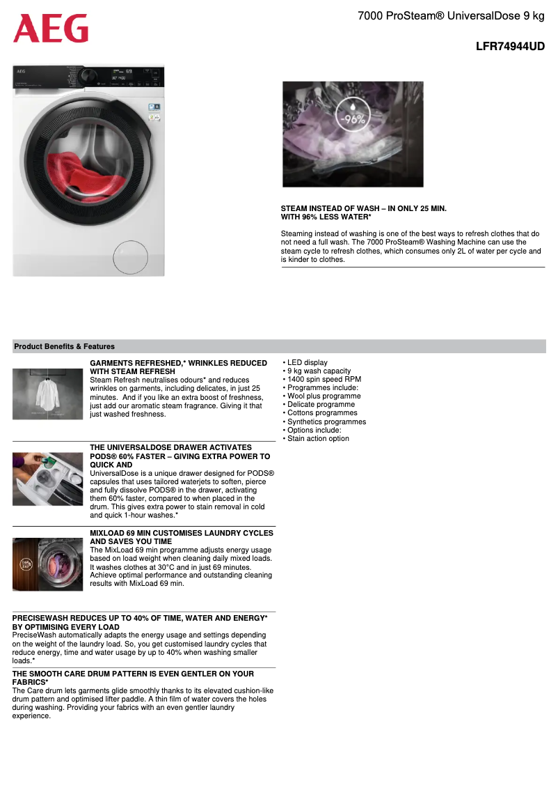 Página 1 del manual Ficha técnica AEG LFR74944UD