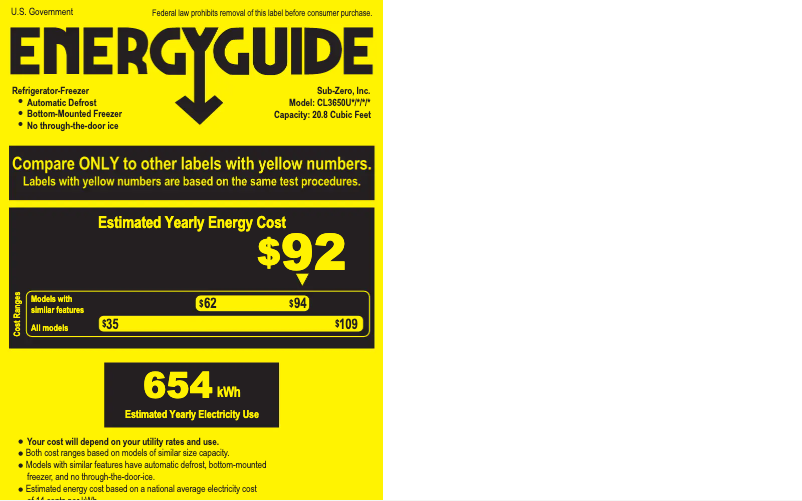 Page 1 de la notice Label énergétique Sub-Zero CL3650UID/O