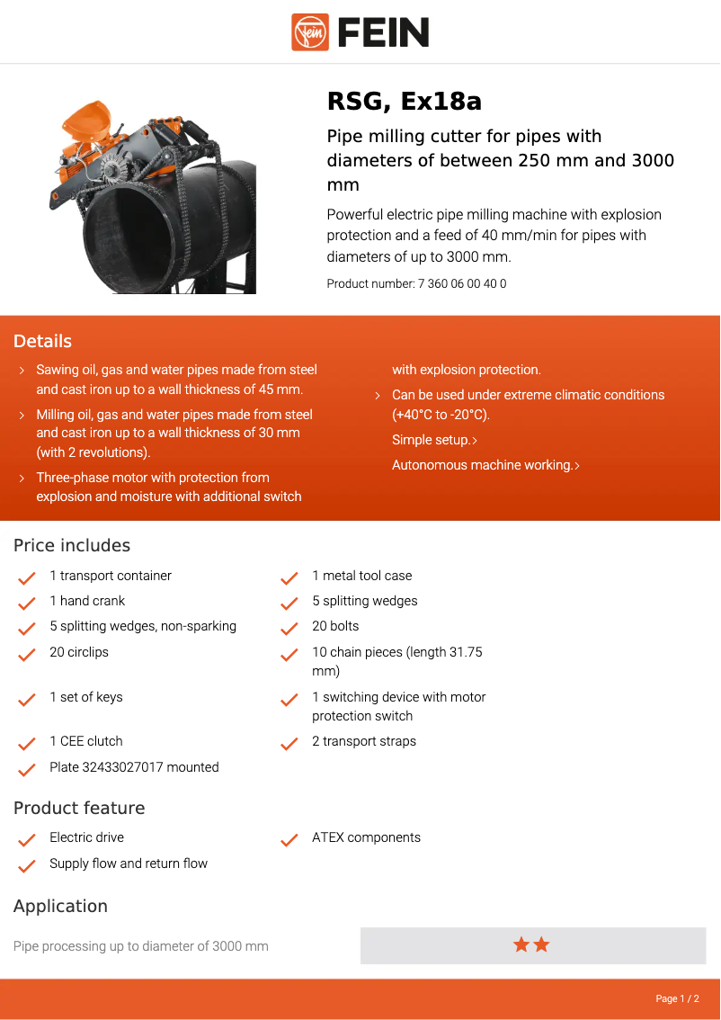 Page n°1 - Fiche technique Fein RSG, Ex18a