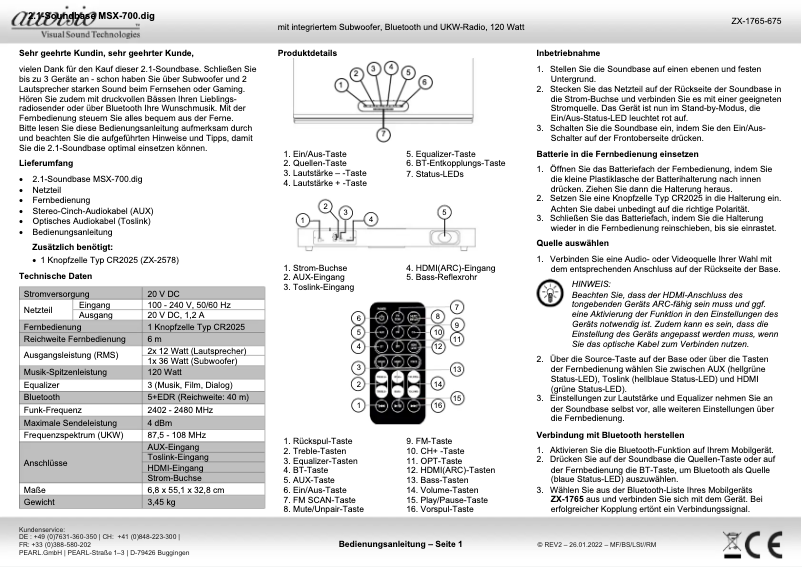 Page 1 de la notice Manuel utilisateur Auvisio ZX-1765