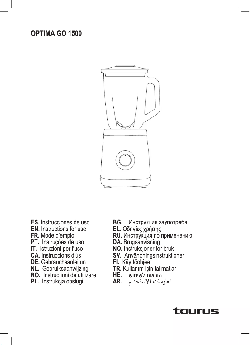 Page n°1 - Manuel utilisateur Taurus Optima Go 1500