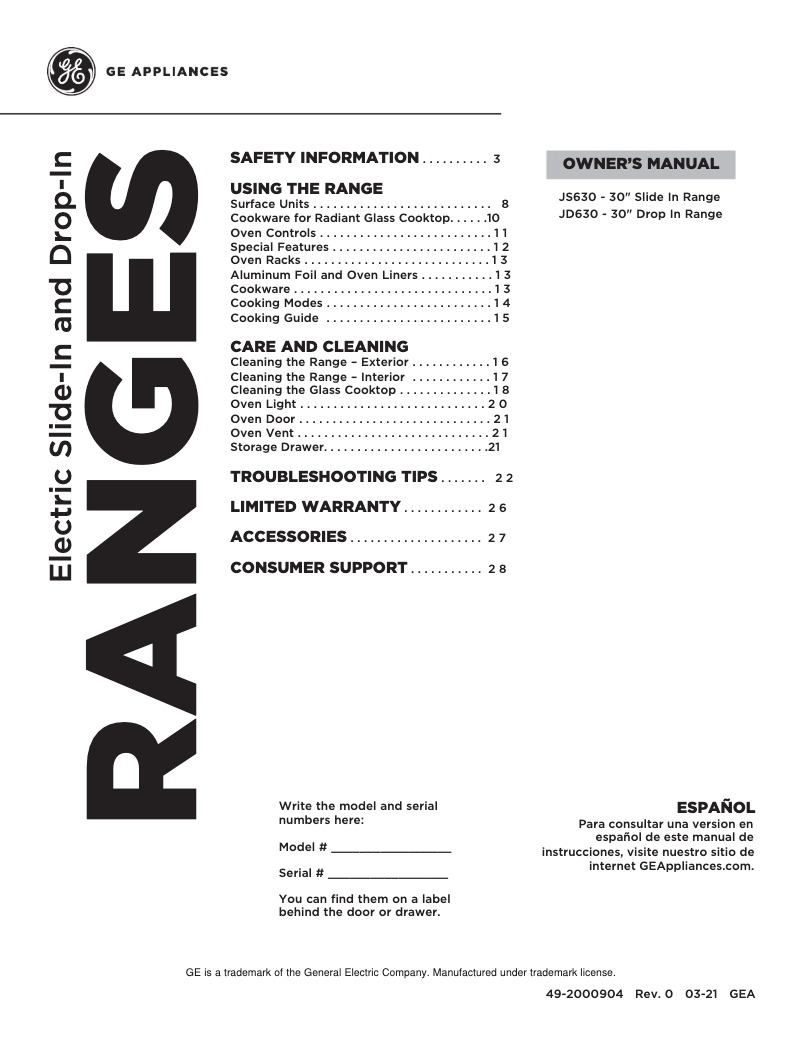 Image de la première page du manuel de l'appareil JD630SFSS