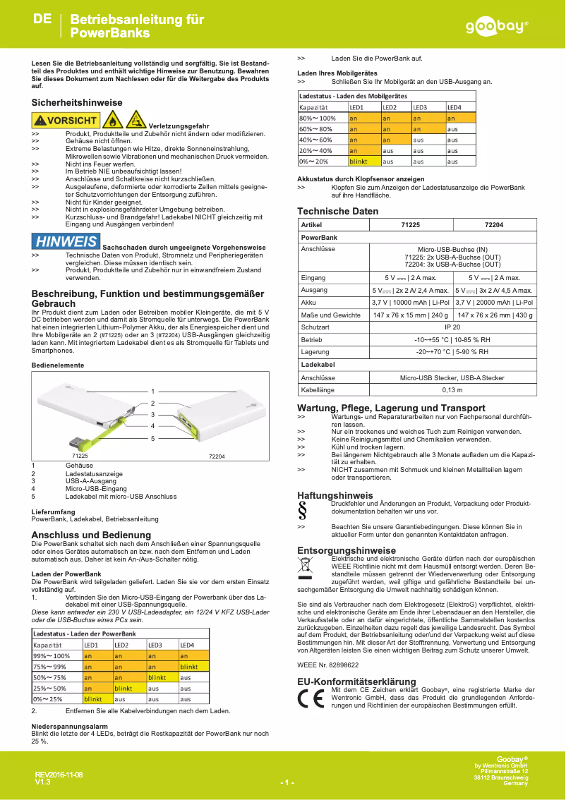 Page 1 de la notice Manuel utilisateur Wentronic 72204