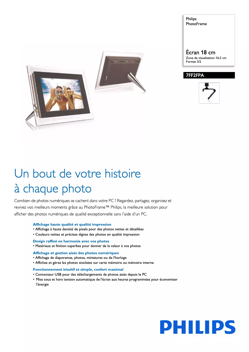 Page 1 de la notice Fiche technique Philips 7FF2FPA