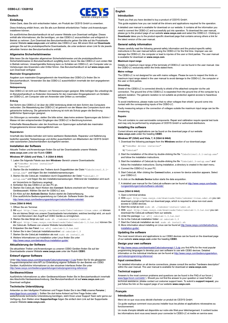 Page n°1 - Manuel utilisateur CESYS C028152