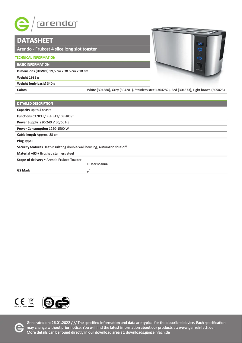 Image de la première page du manuel de l'appareil Frukost 304282