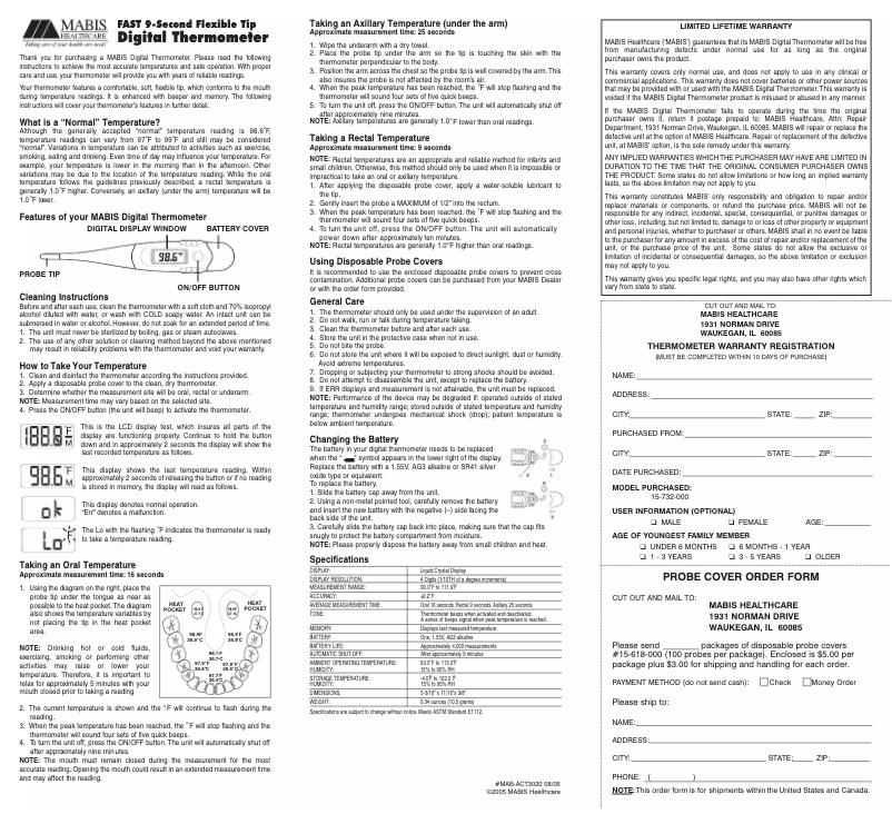 Page n°1 - Manuel utilisateur Mabis 9-Second Flex Tip