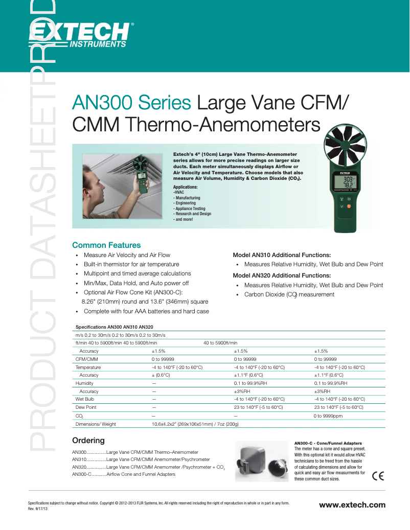 Page 1 de la notice Fiche technique Extech AN300-C