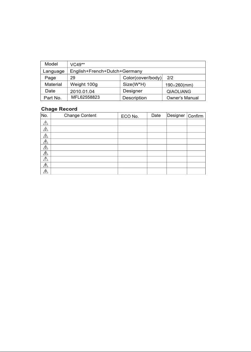 Page n°1 - Manuel utilisateur LG VC4920NNT