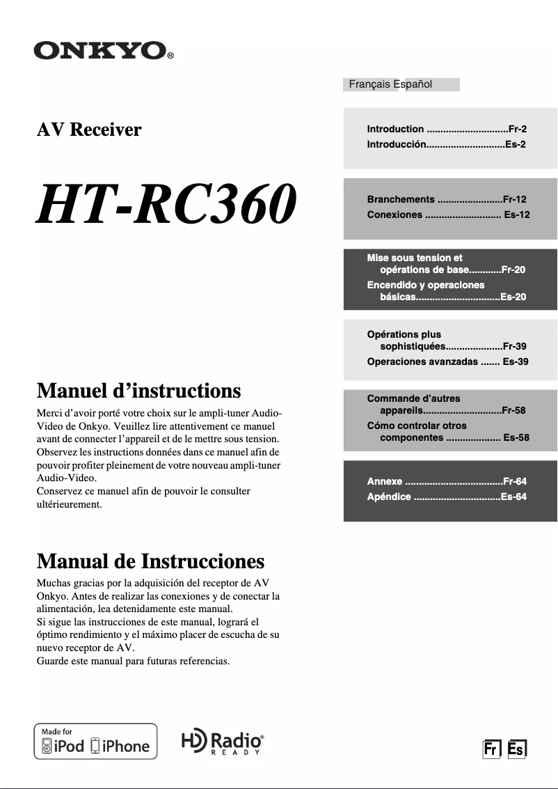 Page 1 de la notice Manuel utilisateur Onkyo HT-RC360