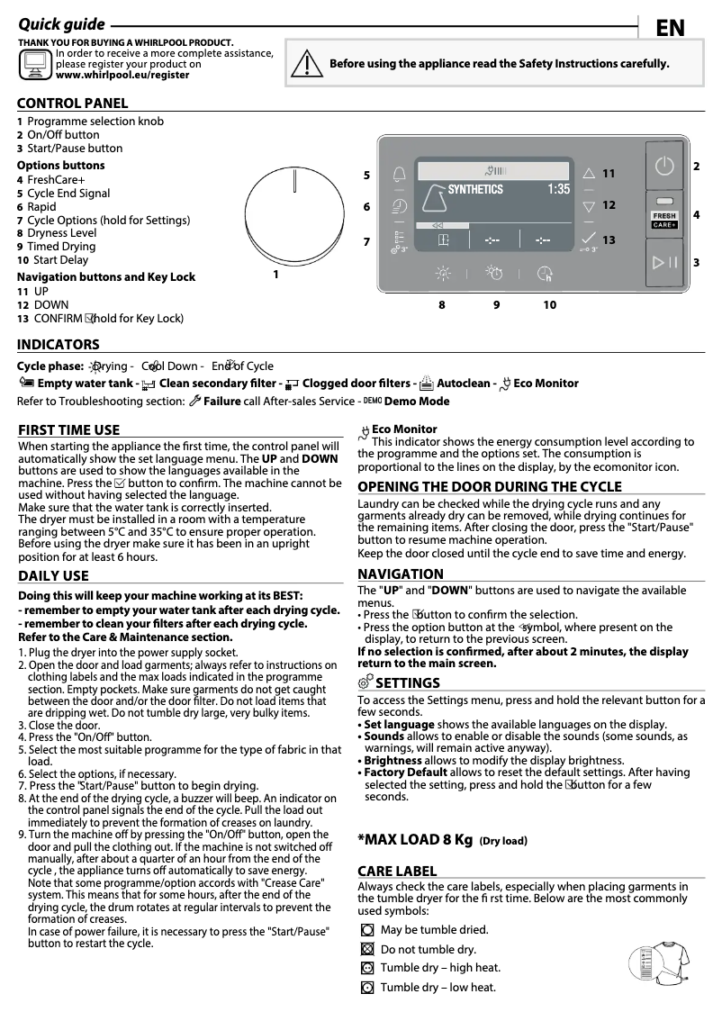 Page n°1 - Manuel utilisateur Whirlpool W6 D84WB BE