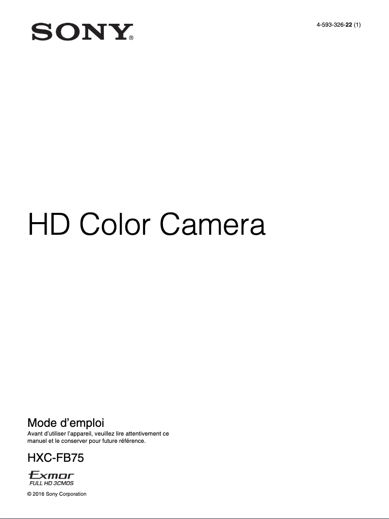 Page 1 de la notice Manuel utilisateur Sony HXC-FB75H
