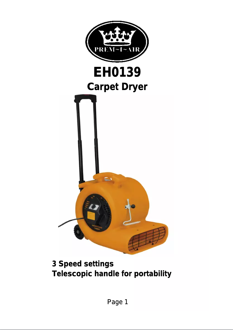 Page n°1 - Manuel utilisateur Prem-I-Air EH0139