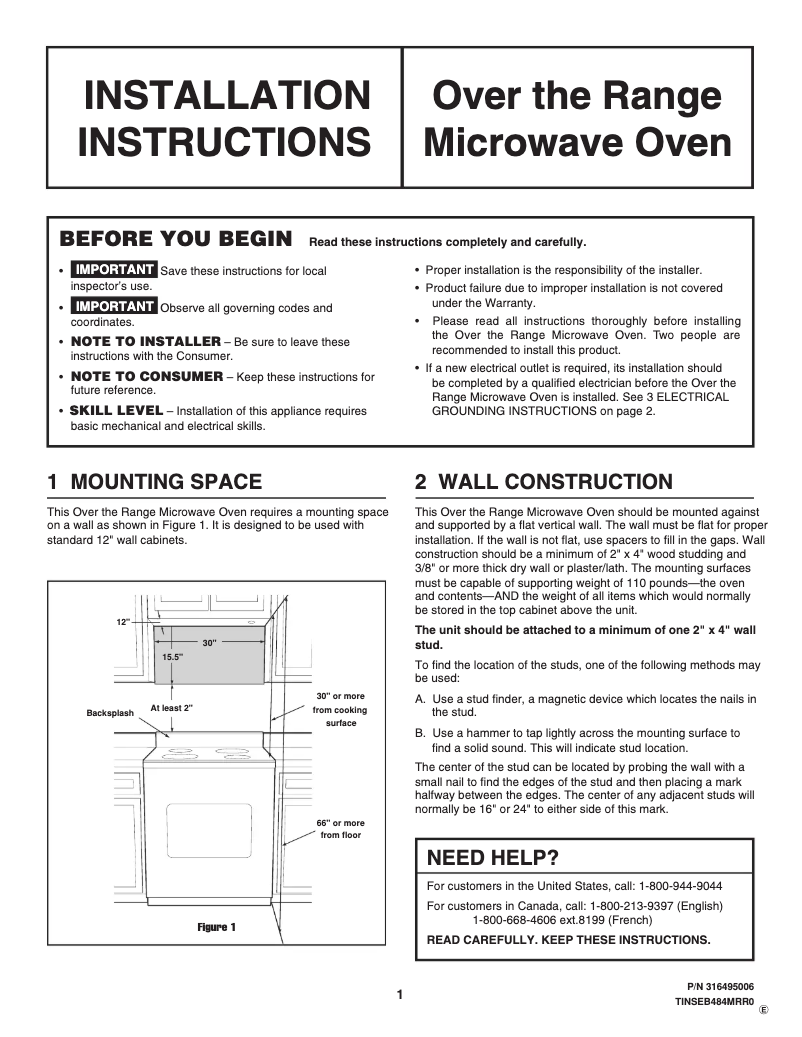 Page n°1 - Guide d'installation Electrolux EI30MH55GS