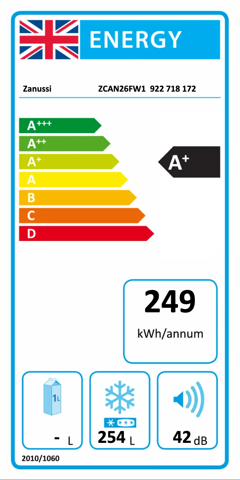 Page 1 de la notice Label énergétique Zanussi ZCAN26FW1