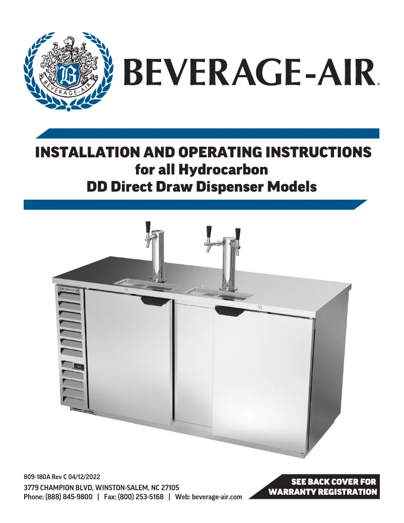 Page 1 de la notice Manuel utilisateur Beverage-Air DD78HC-1-S-ALT-144