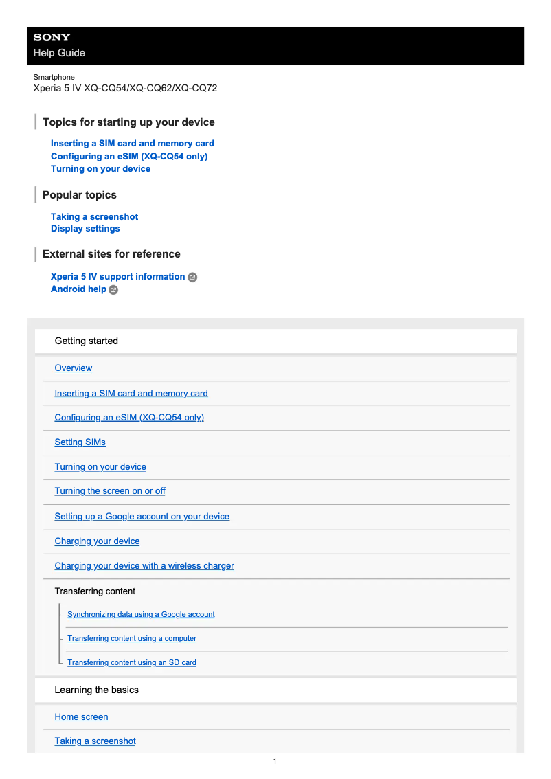 Page 1 de la notice Manuel utilisateur Sony Xperia X5 IV 5G