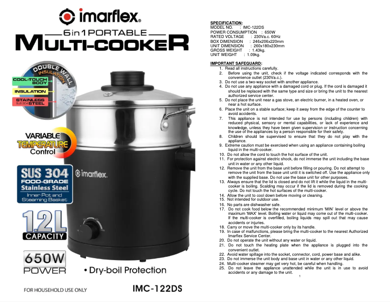 Page 1 of the manual User Manual Imarflex IMC-122DS