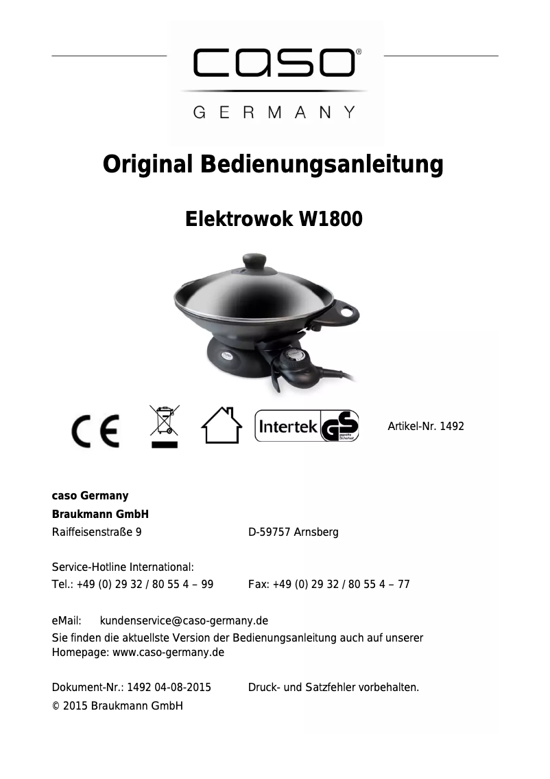 Image de la première page du manuel de l'appareil W1800