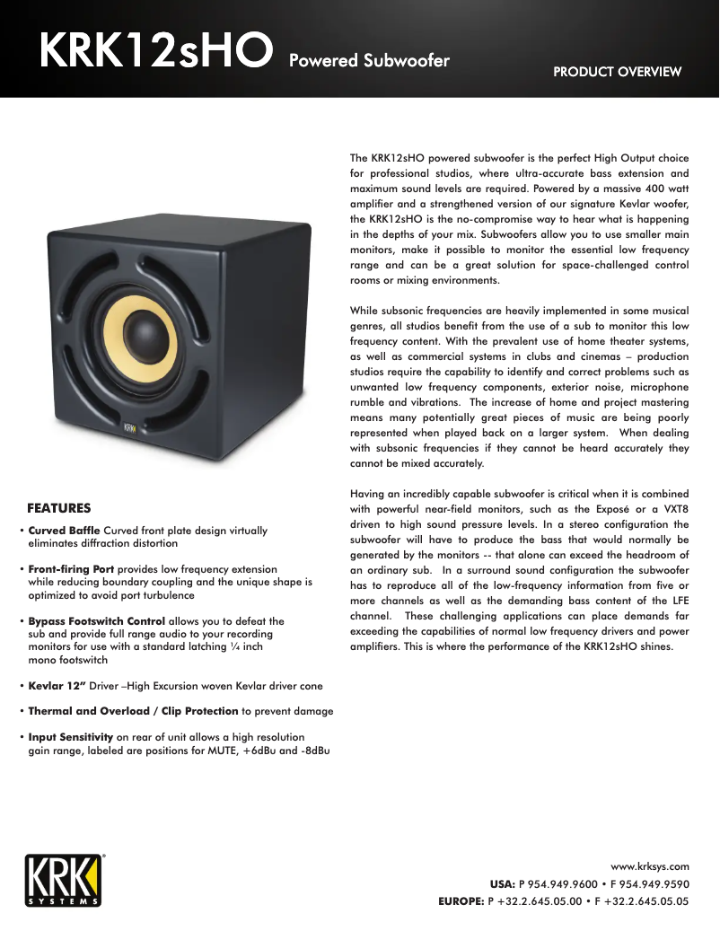 Page 1 de la notice Manuel utilisateur KRK 12sHO