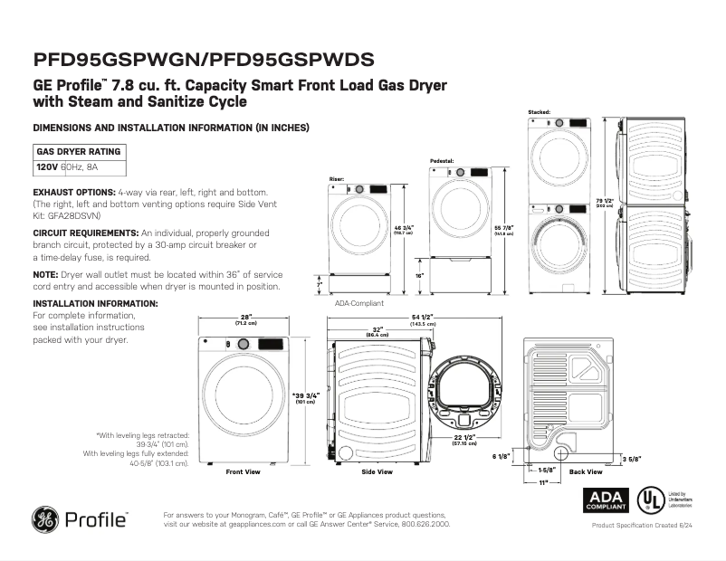Page 1 de la notice Fiche technique GE PFD95GSPWDS