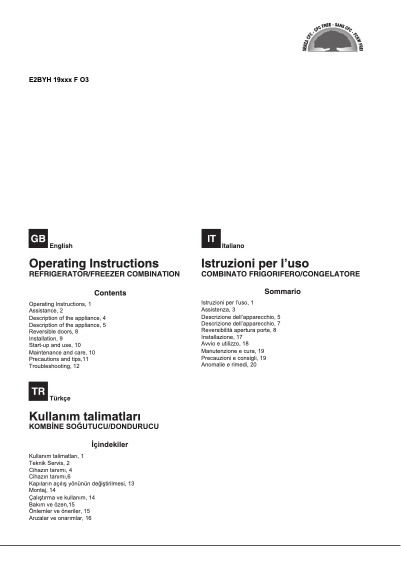Page 1 de la notice Manuel utilisateur Hotpoint E2BYH 19323 F O3