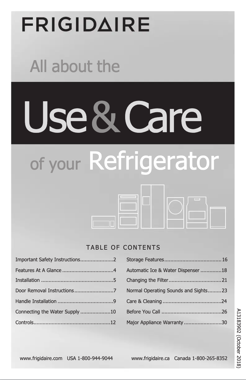 Page n°1 - Manuel utilisateur Frigidaire FFSC2323TS