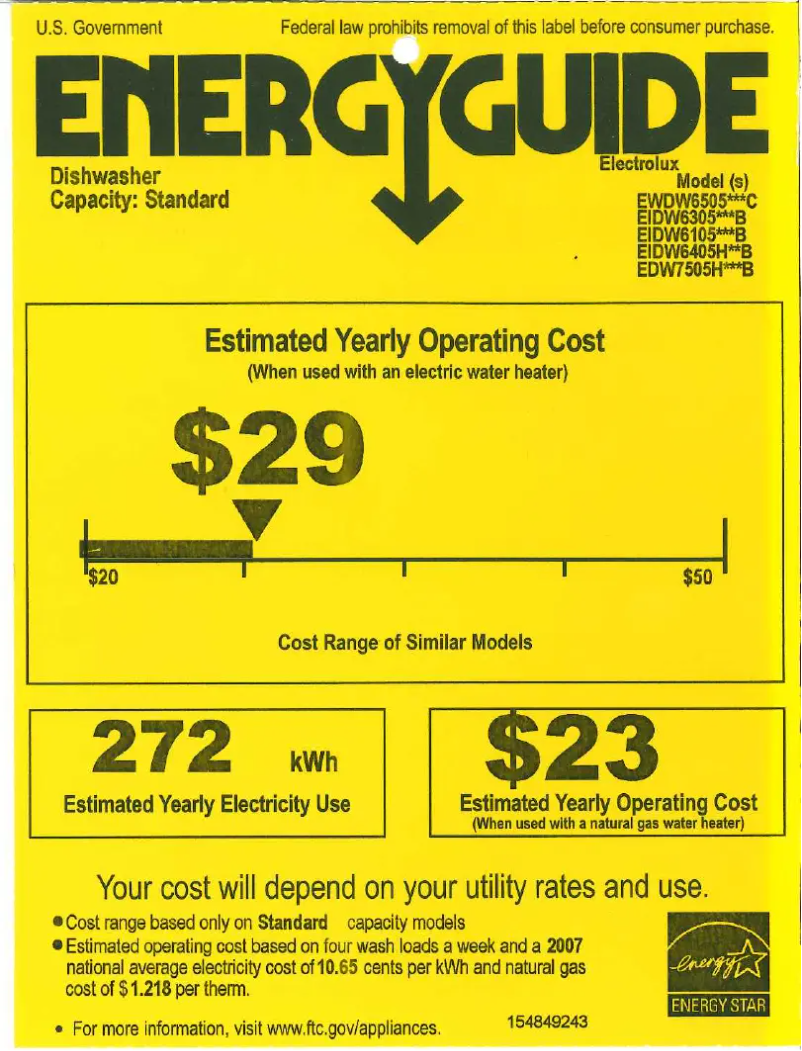 Page 1 de la notice Label énergétique Electrolux EIDW6105G