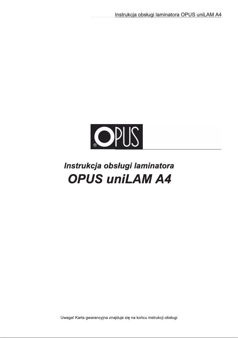 Page n°1 - Manuel utilisateur Opus UniLAM A4