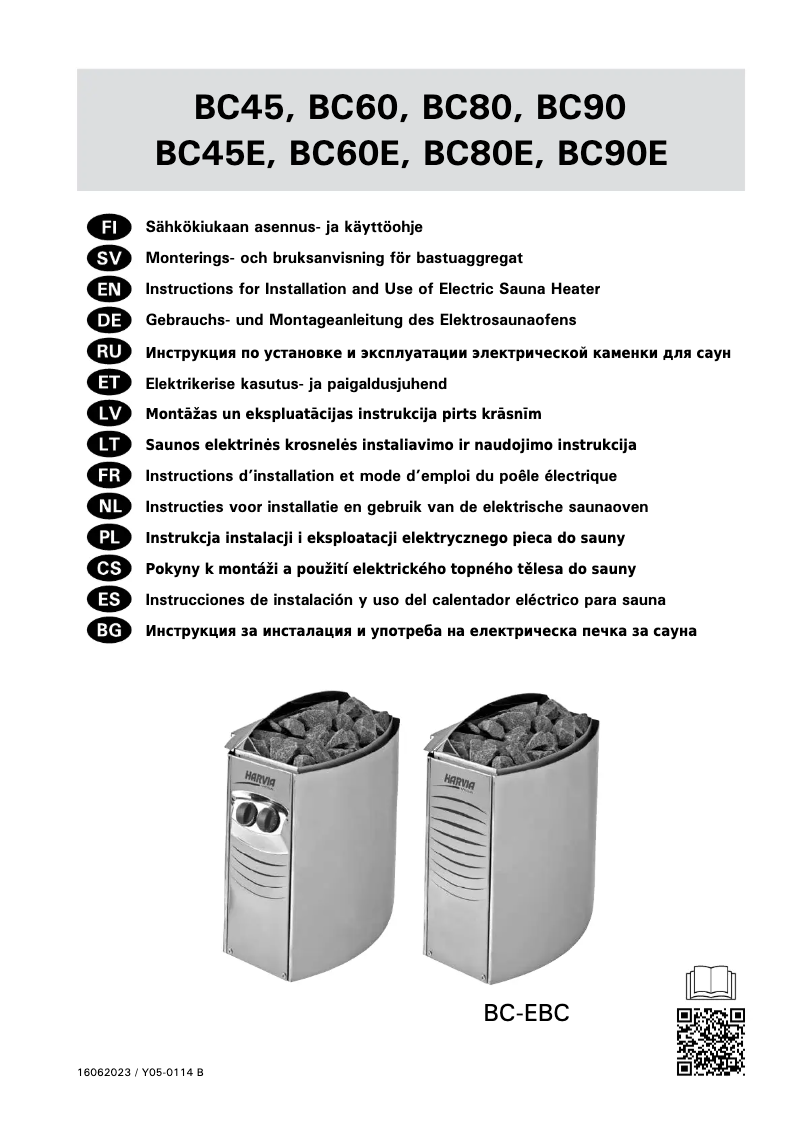 Page n°1 - Manuel utilisateur Harvia Vega BC90E HCBE900400S