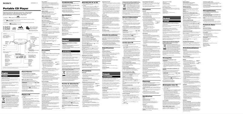 Page n°1 - Manuel utilisateur Sony Walkman D-EJ010