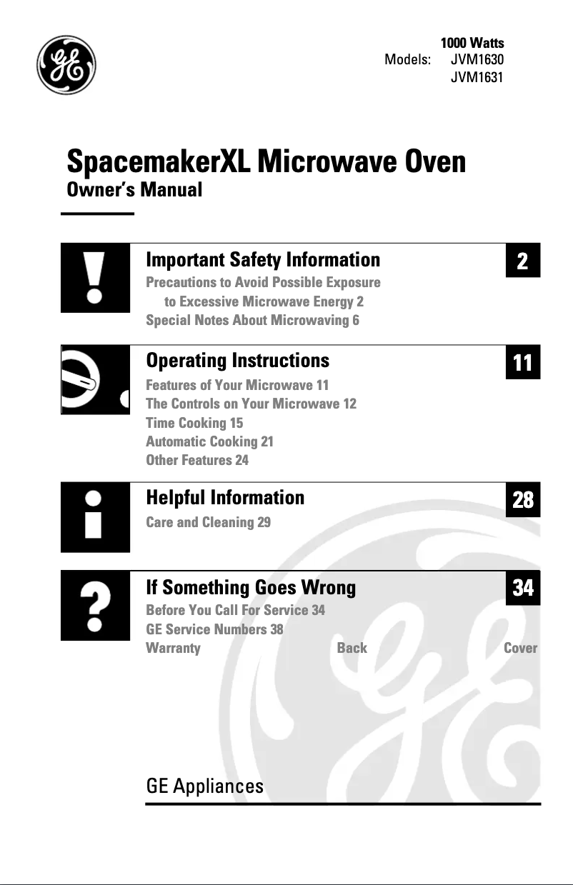 Page 1 de la notice Manuel d'utilisation et d'entretien GE JVM1631CH