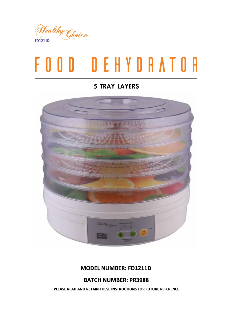 Page 1 de la notice Manuel utilisateur Healthy Choice FD1211D