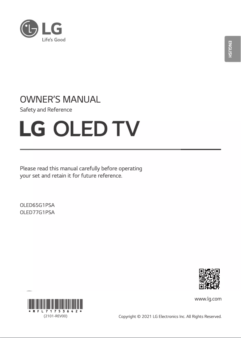Page 1 de la notice Manuel utilisateur LG OLED77G1PSA